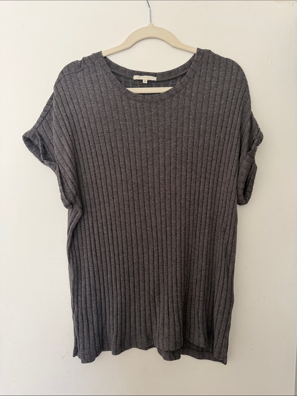 Z Supply Ribbed T-Shirt Women's Medium Gray Ultra Soft Short Sleeve